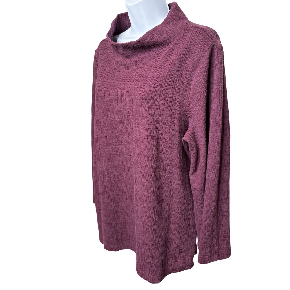 CHICO'S Women Purple Funnel Neck Top Sz 2/L Textured Eggplant Lagenlook Chic